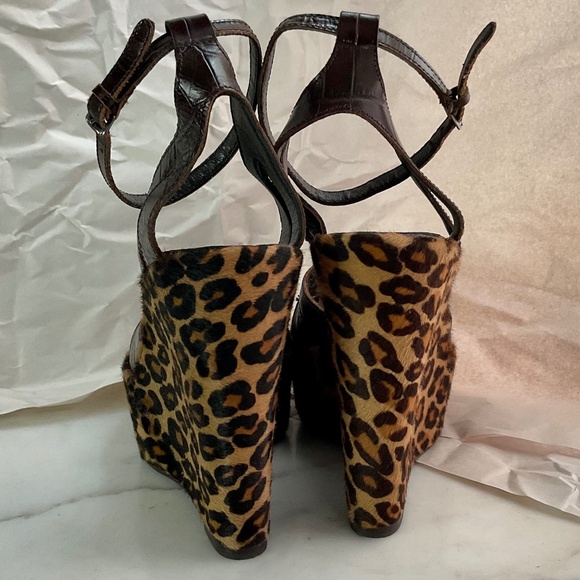 BARNEY'S Co-op Alligator Embossed Chocolate Leather Hair On Leopard Print 41 NWT - Picture 6 of 8